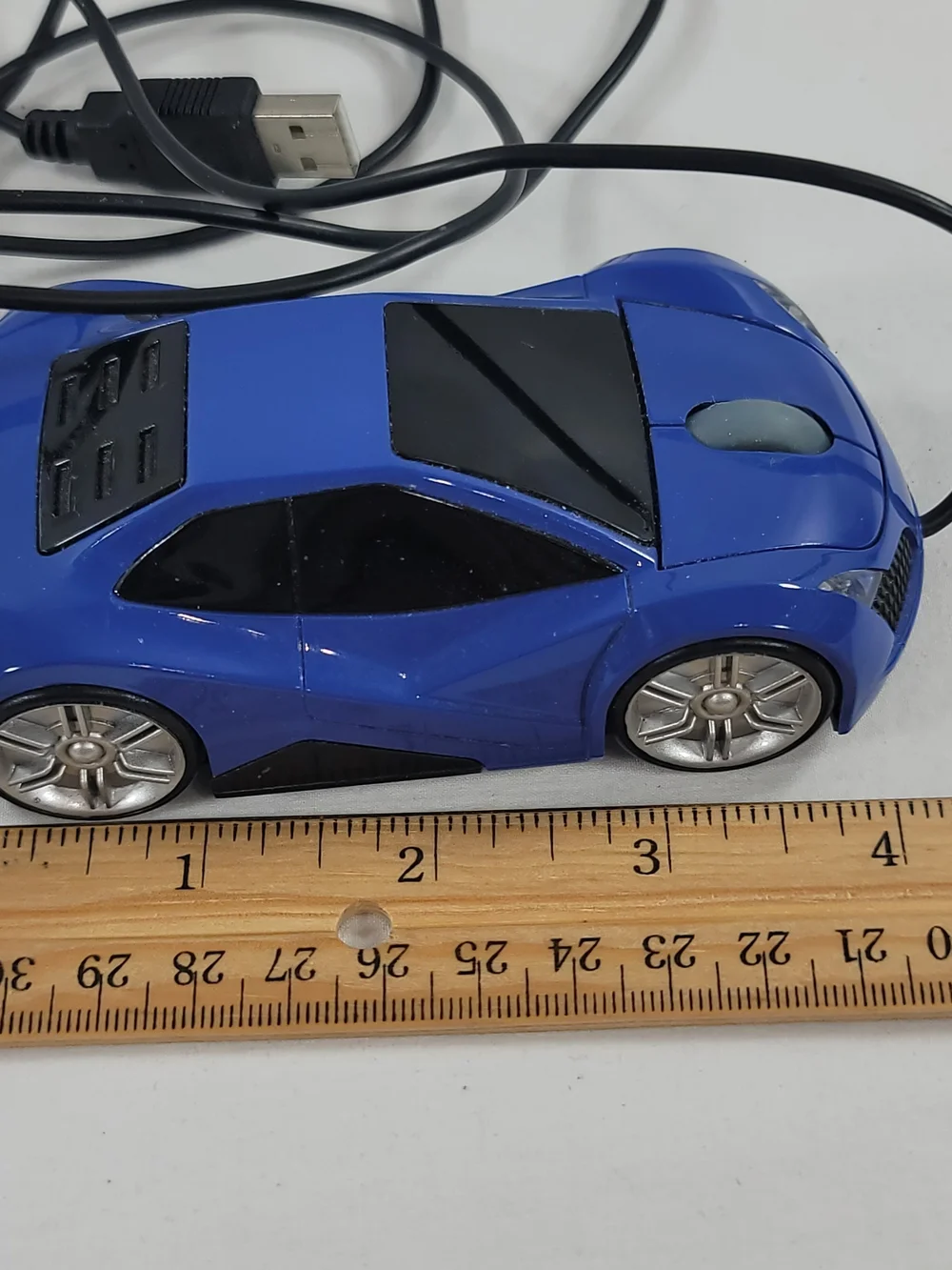 Blue Car-Shaped USB Wired Optical Mouse, LED Lights, Scroll Wheel